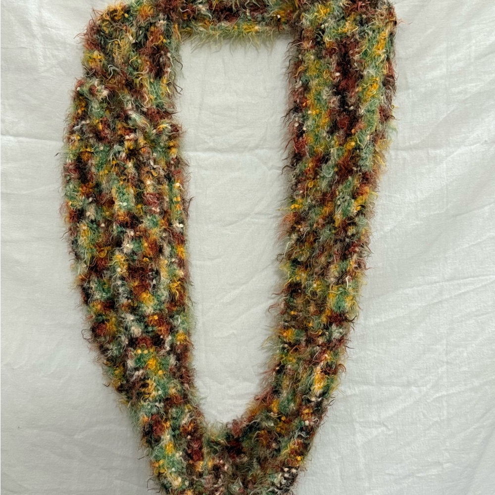 Handmade Vtg Fuzzy Infinity Scarf Cozy Winter Warm Texture Knit Loop Earth Tones